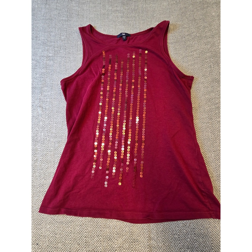 Gap Tank Top Womens Medium Burgundy Sequin Trim Sleeveless Round Neck Pullover